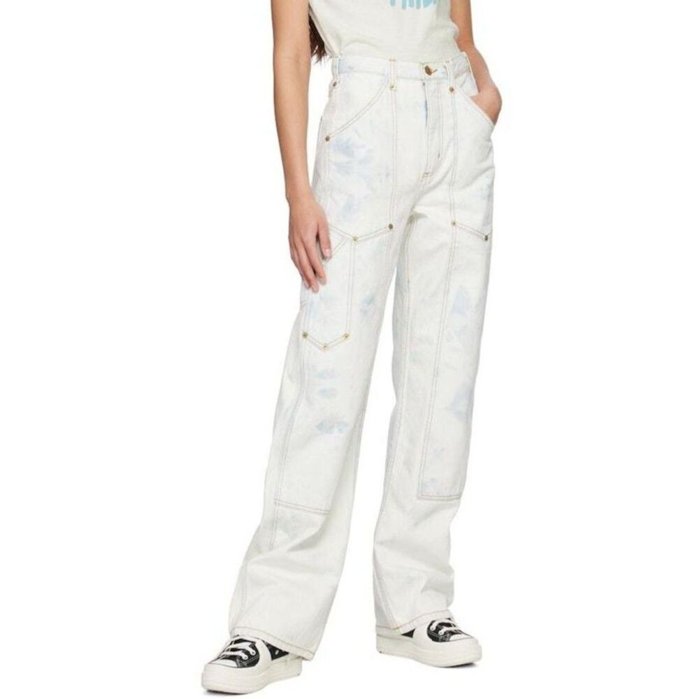 RE/DONE Super High Rise Workwear Jeans Sz 32 Stove Pipe Cargo Wide Leg Denim NWT